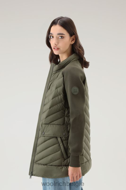 gewatteerd hybride jack met afneembare capuchon Woolrich vrouwen 8TTN0130 donkergroen kleding