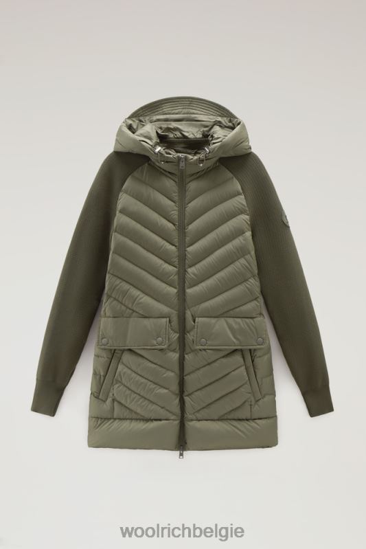 gewatteerd hybride jack met afneembare capuchon Woolrich vrouwen 8TTN0130 donkergroen kleding