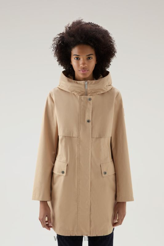 heb een zomerparka van puur katoen Woolrich vrouwen 8TTN036 veer beige kleding