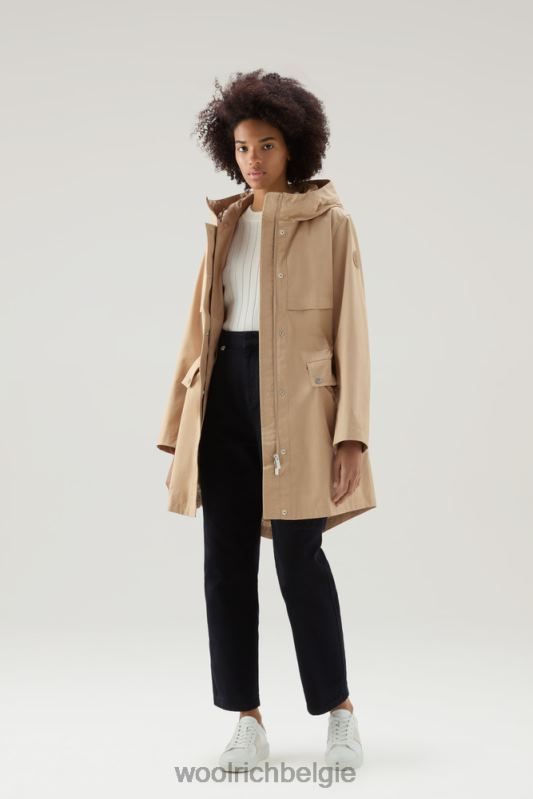heb een zomerparka van puur katoen Woolrich vrouwen 8TTN036 veer beige kleding