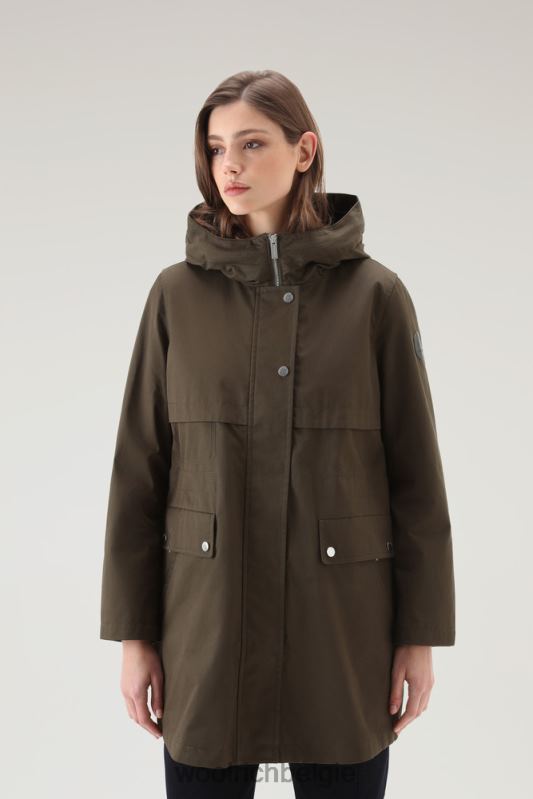 heb een zomerparka van puur katoen Woolrich vrouwen 8TTN058 donkergroen kleding