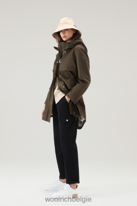 heb een zomerparka van puur katoen Woolrich vrouwen 8TTN058 donkergroen kleding