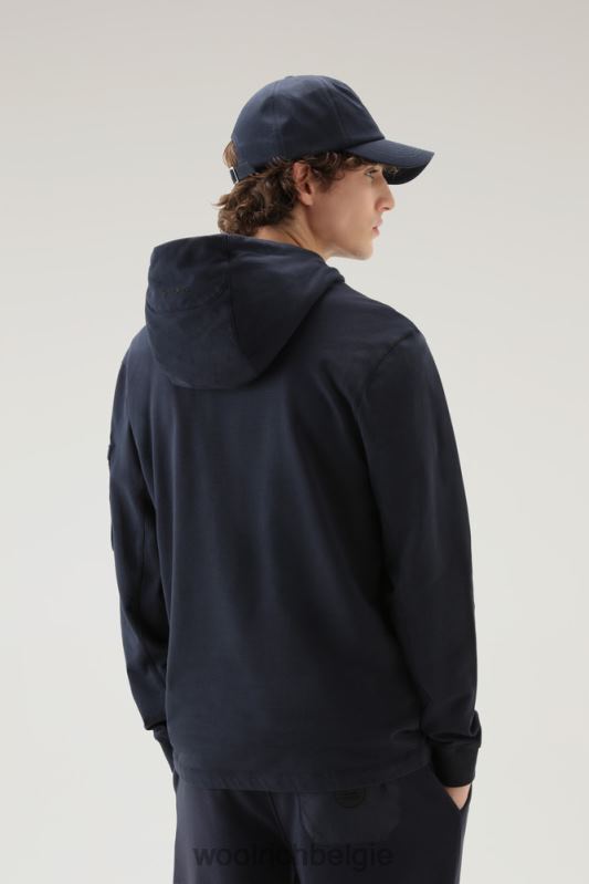 hoodie van puur katoenfleece met ritszak Woolrich Heren 8TTN0394 Melton blauw kleding