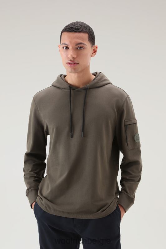 hoodie van puur katoenfleece met ritszak Woolrich Heren 8TTN0421 donkergroen kleding