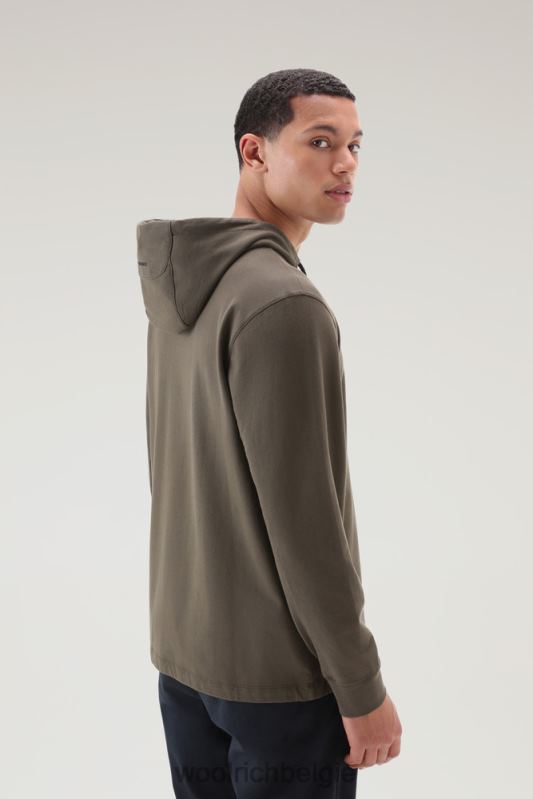 hoodie van puur katoenfleece met ritszak Woolrich Heren 8TTN0421 donkergroen kleding