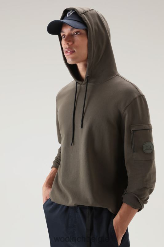 hoodie van puur katoenfleece met ritszak Woolrich Heren 8TTN0421 donkergroen kleding