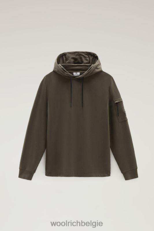 hoodie van puur katoenfleece met ritszak Woolrich Heren 8TTN0421 donkergroen kleding
