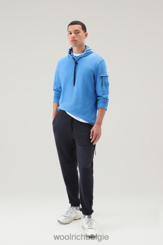 hoodie van puur katoenfleece met ritszak Woolrich Heren 8TTN0587 klokje blauw kleding