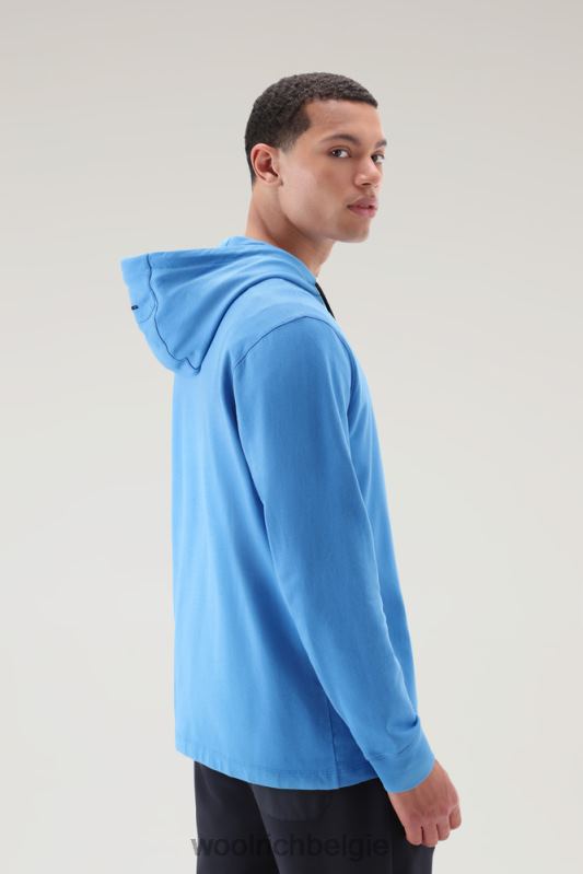 hoodie van puur katoenfleece met ritszak Woolrich Heren 8TTN0587 klokje blauw kleding
