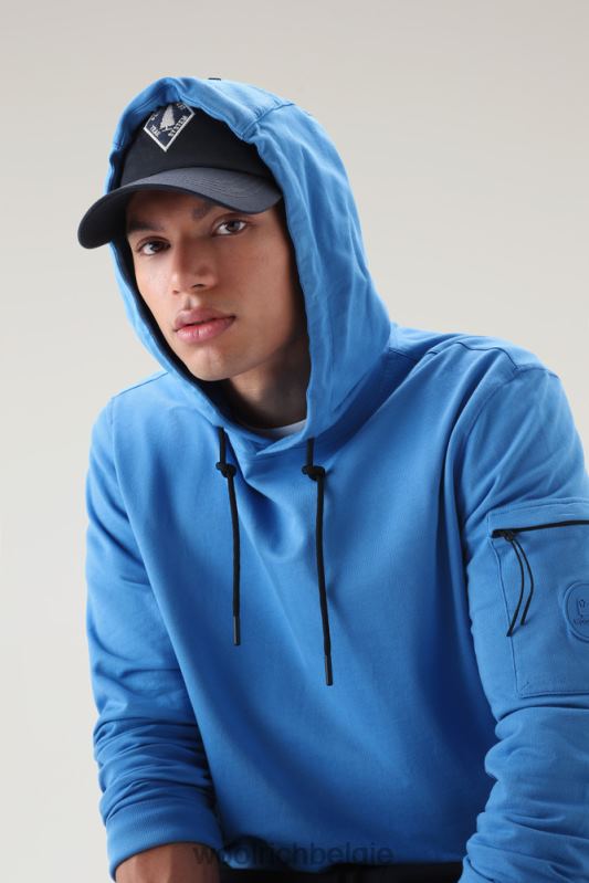 hoodie van puur katoenfleece met ritszak Woolrich Heren 8TTN0587 klokje blauw kleding
