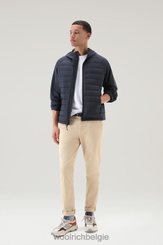 hybride jack van crinkle nylon met gewatteerde voorkant en capuchon Woolrich Heren 8TTN0499 Melton blauw kleding