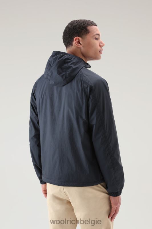 hybride jack van crinkle nylon met gewatteerde voorkant en capuchon Woolrich Heren 8TTN0499 Melton blauw kleding