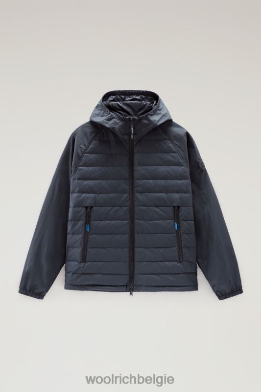 hybride jack van crinkle nylon met gewatteerde voorkant en capuchon Woolrich Heren 8TTN0499 Melton blauw kleding