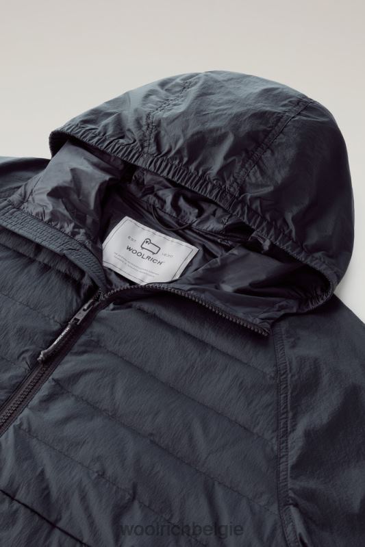 hybride jack van crinkle nylon met gewatteerde voorkant en capuchon Woolrich Heren 8TTN0499 Melton blauw kleding