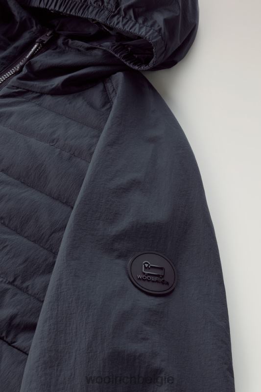 hybride jack van crinkle nylon met gewatteerde voorkant en capuchon Woolrich Heren 8TTN0499 Melton blauw kleding