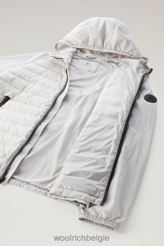 hybride jack van crinkle nylon met gewatteerde voorkant en capuchon Woolrich Heren 8TTN0501 maansteen kleding