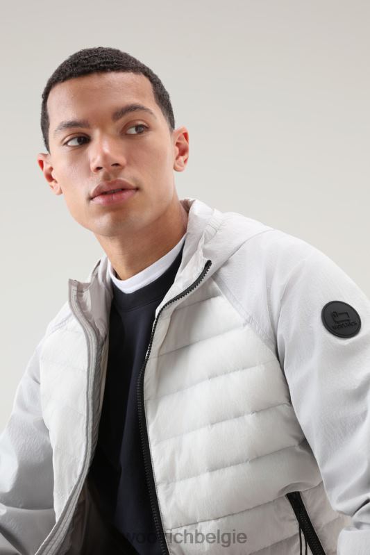 hybride jack van crinkle nylon met gewatteerde voorkant en capuchon Woolrich Heren 8TTN0501 maansteen kleding