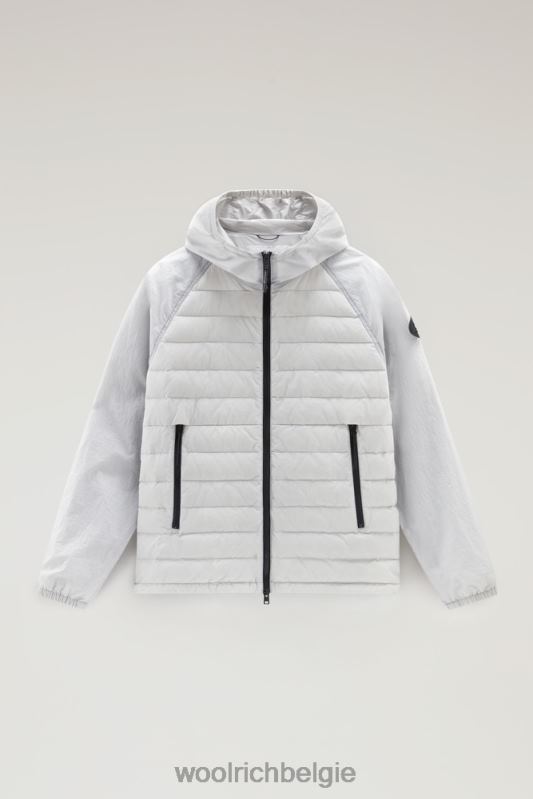 hybride jack van crinkle nylon met gewatteerde voorkant en capuchon Woolrich Heren 8TTN0501 maansteen kleding