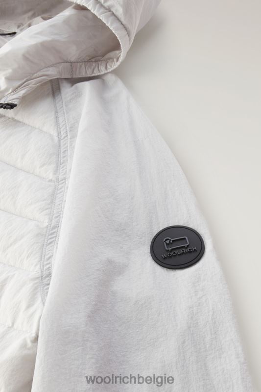 hybride jack van crinkle nylon met gewatteerde voorkant en capuchon Woolrich Heren 8TTN0501 maansteen kleding