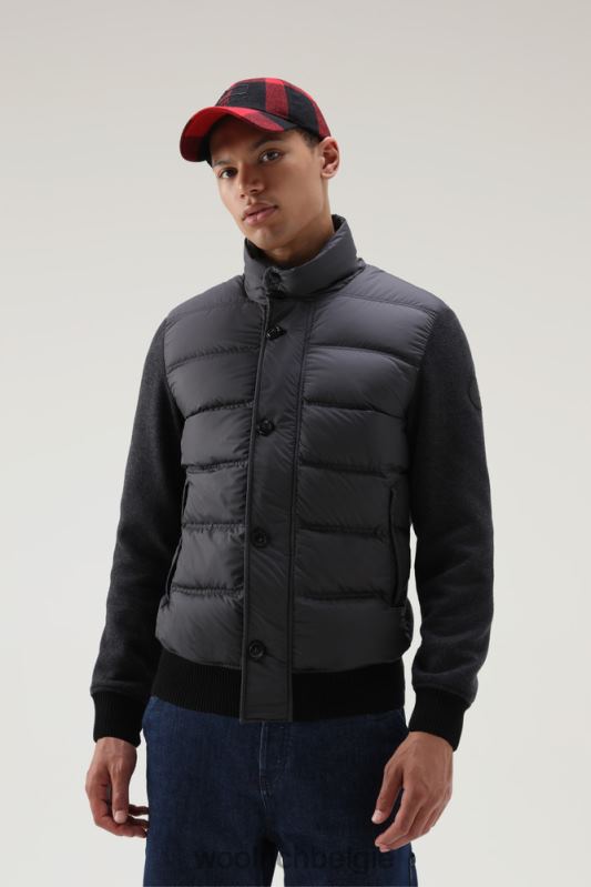 hybride jack van wolmix met gewatteerde voorkant Woolrich Heren 8TTN0725 houtskool melange kleding