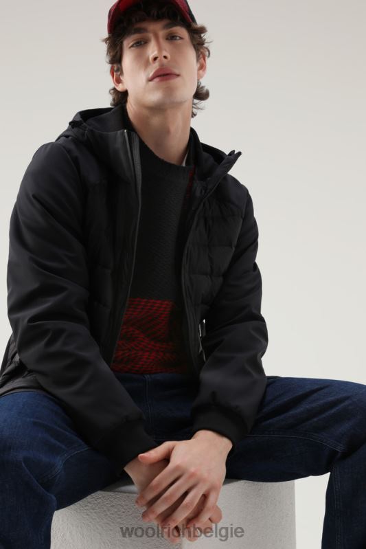 hybride softshell-jack met doorgestikte voorkant Woolrich Heren 8TTN0752 zwart kleding