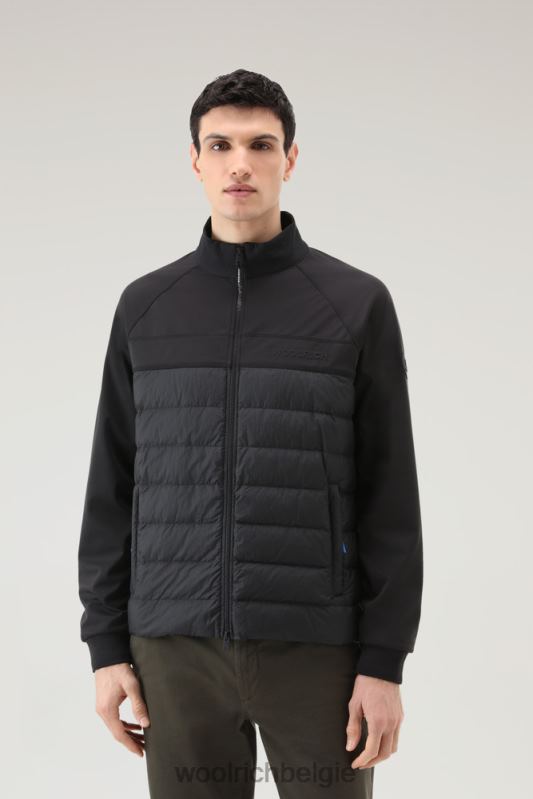 hybride sweatshirt met rits van softshell en gekreukeld nylon Woolrich Heren 8TTN0502 zwart kleding