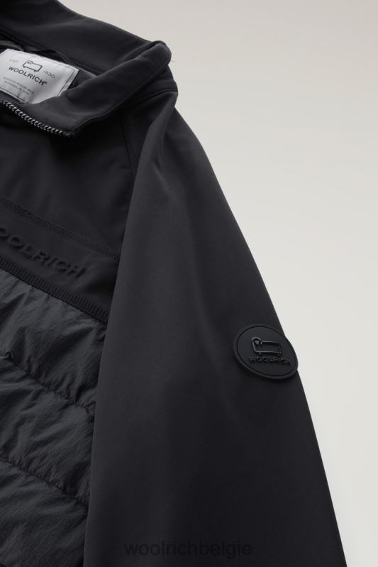 hybride sweatshirt met rits van softshell en gekreukeld nylon Woolrich Heren 8TTN0502 zwart kleding