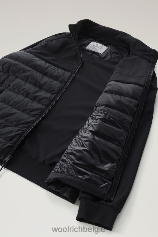 hybride sweatshirt met rits van softshell en gekreukeld nylon Woolrich Heren 8TTN0502 zwart kleding