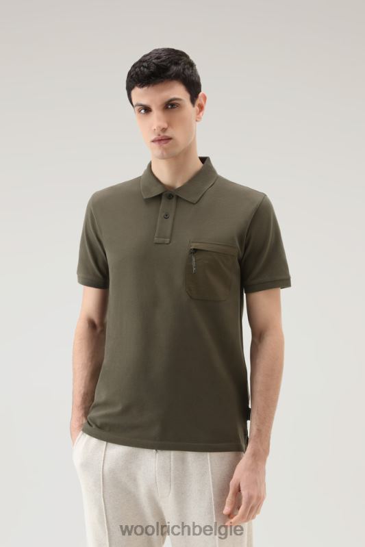 Poloshirt met korte mouwen van stretchkatoenen piquet Woolrich Heren 8TTN0472 donkergroen kleding