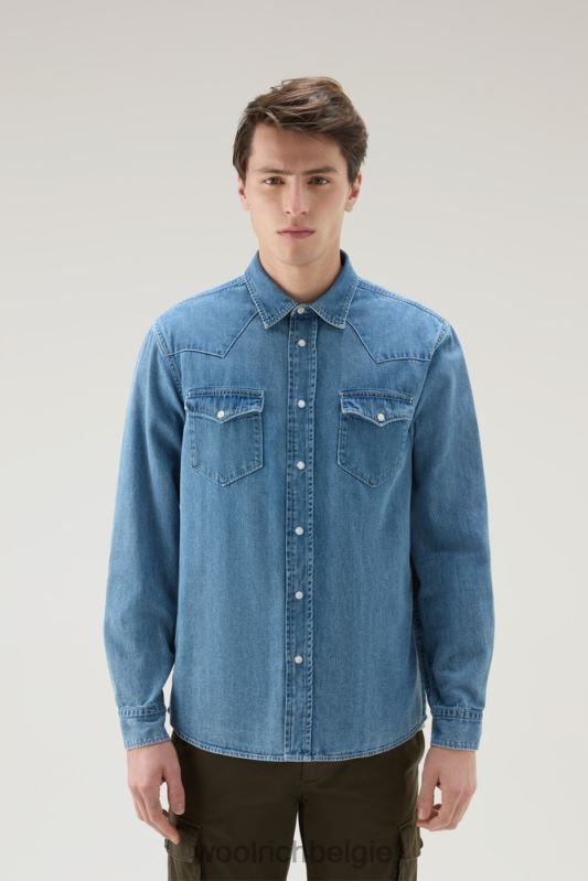 denimoverhemd van puur katoen Woolrich Heren 8TTN0625 gebleekte denim kleding