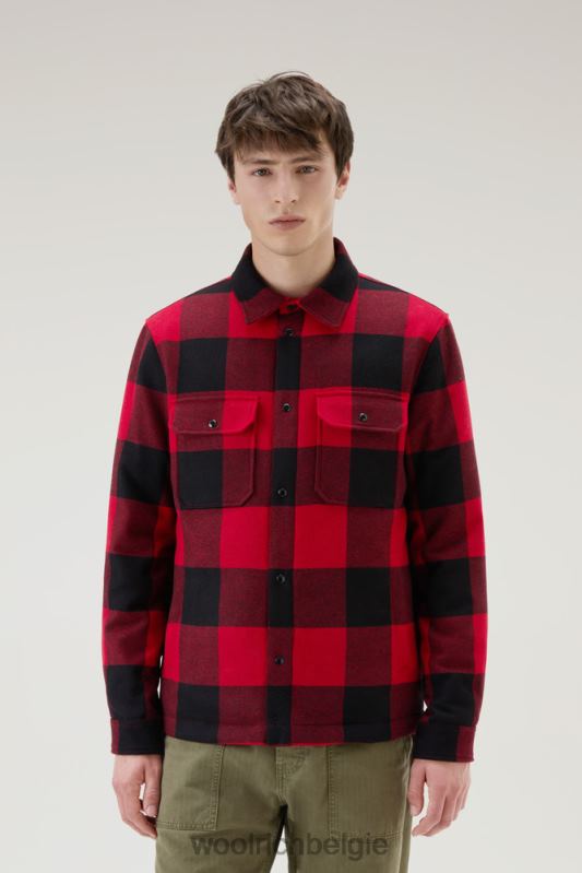 Alaskan gewatteerd geruit overshirt van gerecyclede Italiaanse wolmix Woolrich Heren 8TTN0646 rode buffel kleding