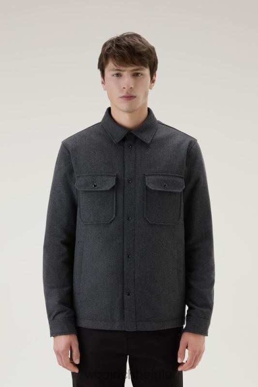 Alaskan gewatteerd overshirt van gerecyclede Italiaanse wolmix Woolrich Heren 8TTN0662 houtskool melange kleding