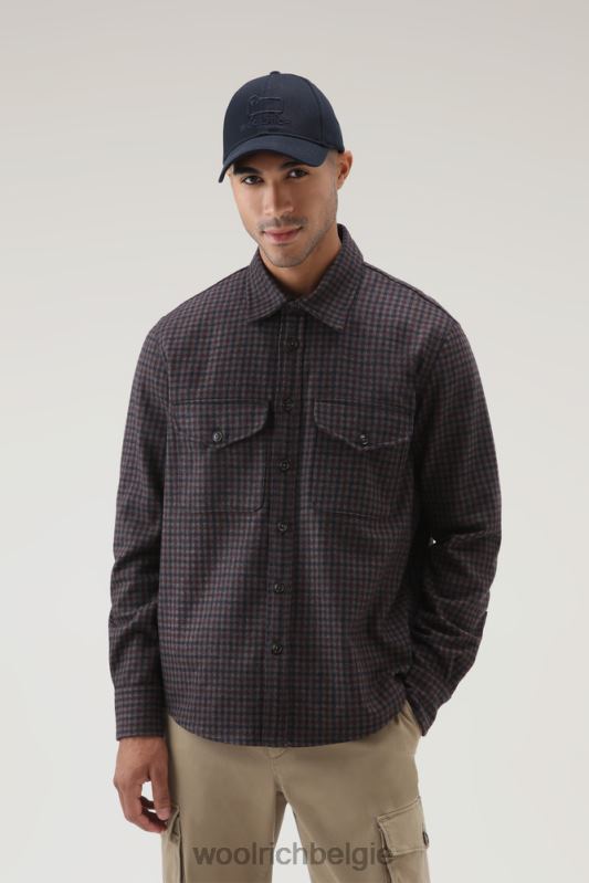 flanellen overshirt van wolmix, gemaakt in de VS Woolrich Heren 8TTN0840 bruin blauwe ruit kleding