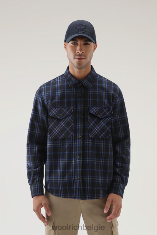 flanellen overshirt van wolmix, gemaakt in de VS Woolrich Heren 8TTN0857 blauwe ruit kleding