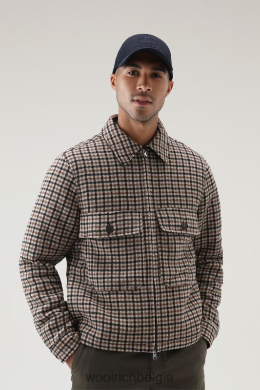 geruit flanellen overshirt van wolmix met rits aan de voorkant Woolrich Heren 8TTN0709 bruine ruit kleding