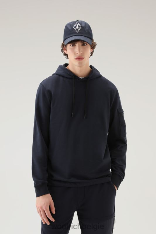 hoodie van puur katoenfleece met ritszak Woolrich Heren 8TTN0394 Melton blauw kleding