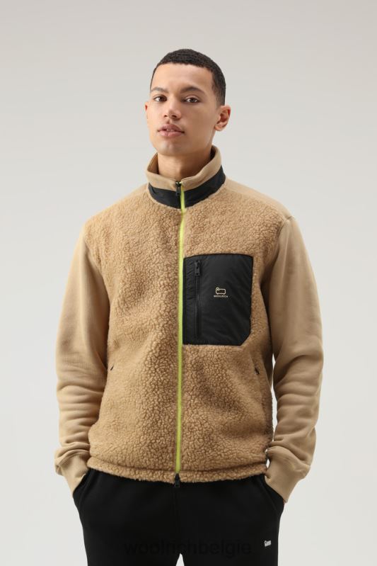 krullend fleecejack met volledige ritssluiting Woolrich Heren 8TTN0696 goud kaki kleding