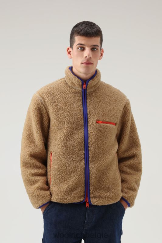omkeerbare gekrulde fleece van sherpa en taslan nylon Woolrich Heren 8TTN0689 goud kaki kleding