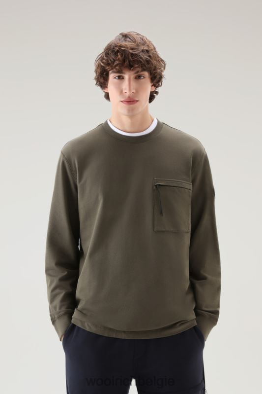 ronde hals van zuiver katoenfleece met zak met ritssluiting Woolrich Heren 8TTN0454 donkergroen kleding