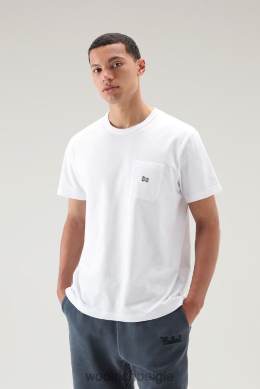 T-shirt van puur katoen met borstzak Woolrich Heren 8TTN0413 Helder wit kleding