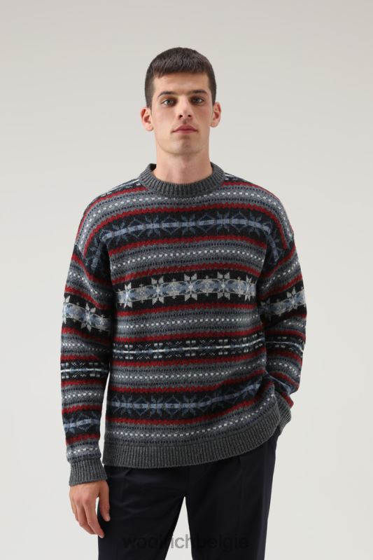 Fair Isle ronde hals van scheermesje Shetlandwol Woolrich Heren 8TTN0673 houtskool kleding