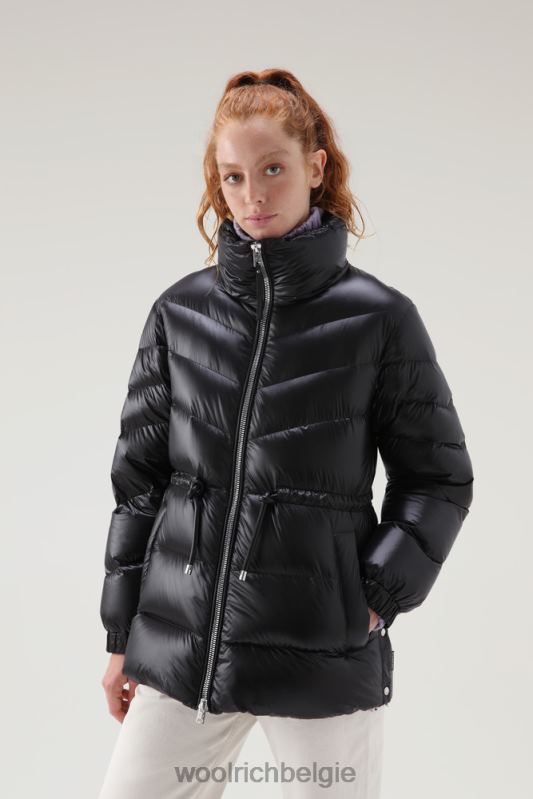 Zijdezacht donsjack van aliquippa met trekkoord in de taille Woolrich vrouwen 8TTN0322 zwart kleding