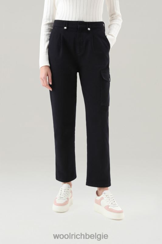 kledinggeverfde cargobroek van zuivere katoenen keperstof Woolrich vrouwen 8TTN066 Indigo blauw kleding