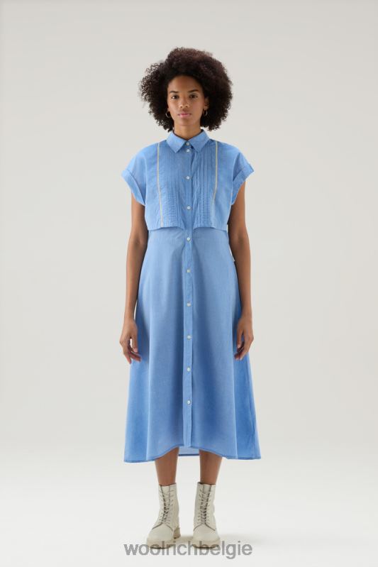 Chambray-jurk met biesjes van puur katoen Woolrich vrouwen 8TTN0160 bleek indigo kleding