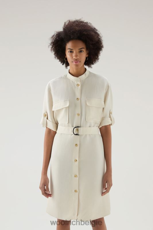 Utility-jurk met riem van een linnenmix Woolrich vrouwen 8TTN051 melkachtige crème kleding