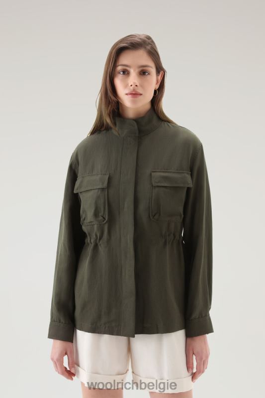 Utility-overshirt van een linnenmix Woolrich vrouwen 8TTN0103 donkergroen kleding