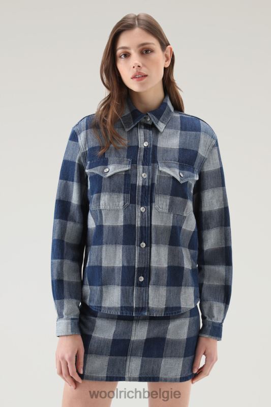 geruit overhemd van puur katoendenim Woolrich vrouwen 8TTN037 donkere indigo buffel kleding