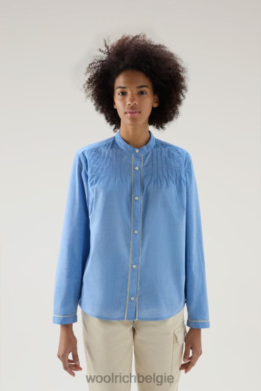 overhemd van puur katoenen chambray met biesjes Woolrich vrouwen 8TTN0134 bleek indigo kleding