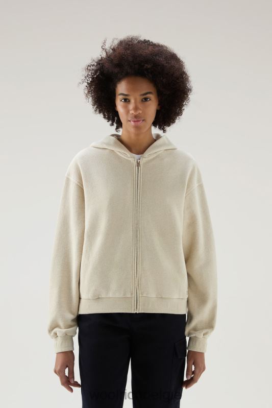 Hoodie met volledige ritssluiting van een katoen-linnenmix Woolrich vrouwen 8TTN014 strandzand kleding