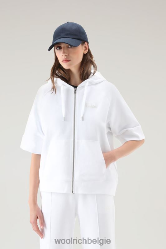 Puur katoenen hoodie met driekwart mouwen Woolrich vrouwen 8TTN0161 Helder wit kleding